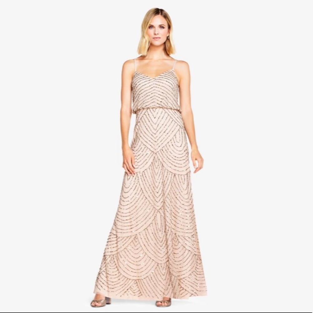 Adrianna Papell Art Deco Beaded Blouson Dress